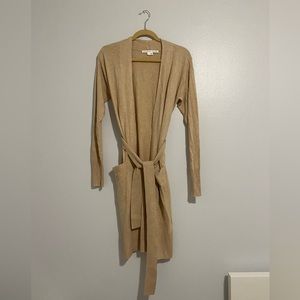 Veronica Beard Large Danzie Long Cardigan Sweater Beige Merino Wool Stretch S